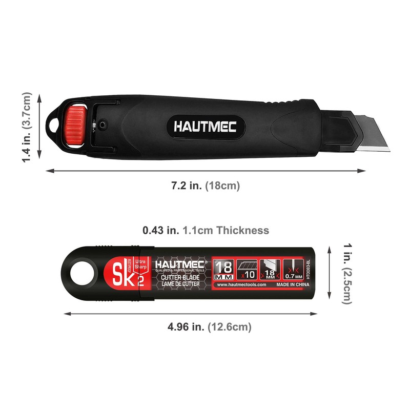 HAUTMEC 18mm Utility Knife, Heavy Duty Box Cutter with Double