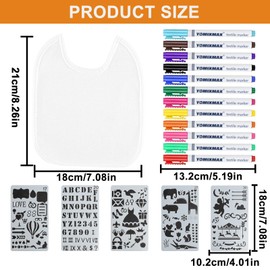 Pack of 12 Bibs for Painting, White Baby Bibs, Waterproof Bibs, White, Cotton Neckerchief, Drool Bib, Baby for Baby Shower, Party, Decoration, Boy, Girl, with 12 Textile Pens, 5 Rulers, multicoloured