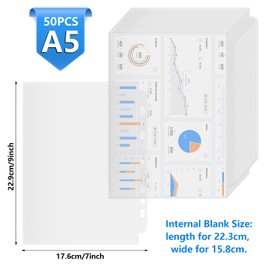 Pack of 50 Clear Document Wallets, A5 Plastic Transparent Pockets, Document Sleeves, Transparent Films, Extra Strong Crystal Clear Photo Sleeves, Brochure Sleeves, Crystal Clear Document Wallets for