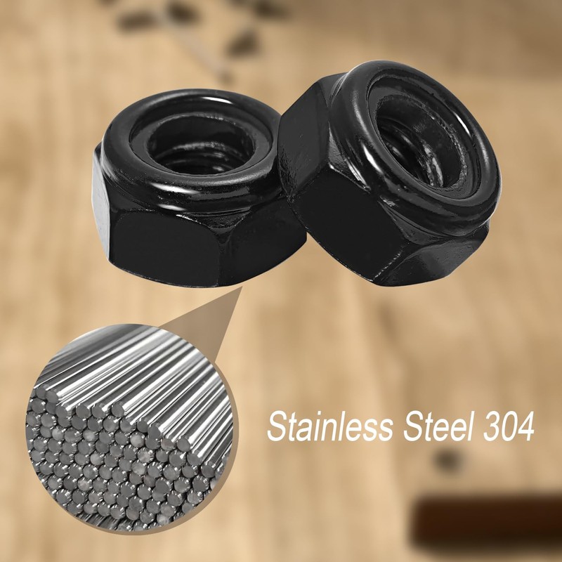 20PCS 5/16"-18 Lock Nuts,304 Stainless Steel,Black Oxide Nylon Insert Locknuts
