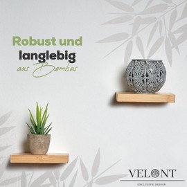 VELONT Square Wall Shelf - 15 x 15 cm - Set of 2 - Floating - Bamboo - 7 kg Load Capacity - Room Decoration & Plant Display - Includes Free Mounting Kit - Sustainable & Modern - For Any Room - German