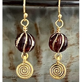 Amber and Gold Vintage Bead Dangle Earrings. Jewelry Earrings for Women #3298FE595
