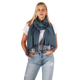 DOLCE ABBRACCIO by RiemTEX Women's Winter Scarf Cuddly and Warm Winter Scarf with Fringes Scarves Women's Scarf in Plain Colours, blue grey