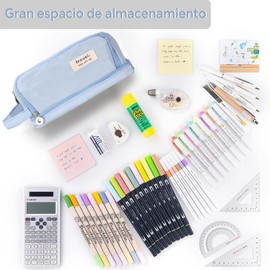 Estuche para Lápices de Gran Capacidad,Con 5 Agarres para Lápices,Estuche de Gran Capacidad Con 3 Compartimentos,Almacenamiento de Papelería,Adecuado para La Escuela,Oficina,Viajar