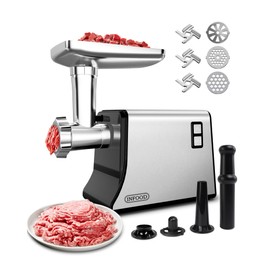 INFOOD Electric Meat Grinder - Heavy Duty Meat Grinders with 3 Stainless Steel Cutting Blades, 3 Grinding Plates, 1 Sausage Maker & Kubbe Kit for Home Kitchen Use, Silver