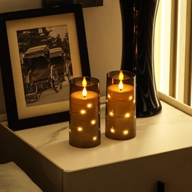 Aignis Flickering Flameless Candles Battery Operated Candles LED Candles with Remote Timer for Home/Wedding/Birthday/Holiday Decor (Grey)