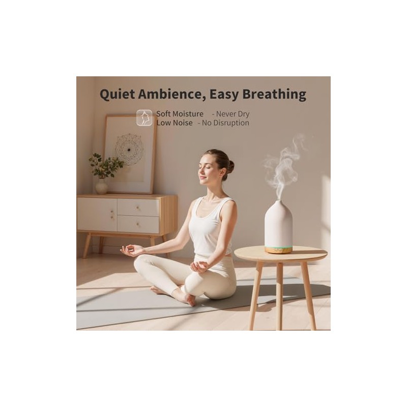 URPOWER 120ML Ceramic Essential Oil Diffuser, Ultrasonic Aromatherapy Diffuser with