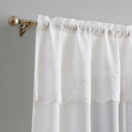 LinenZone Embroidered Leaf Curtains (Emma 54 x 84, White), Emma_54x84_White