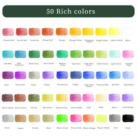 Artecho Watercolour Paint Set 50 Colors in Portable Box Including 4 Fluorescent Colors, Travel Watercolour Set with Watercolour Papers, Brushes and other Tools, Idea for Artists and Hobbyists