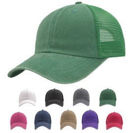 Vintage Washed Snapback Summer Trucker Baseball Hat for Women, Unstructured Cotton Crown/Soft Mesh/Flexible Visor/Foldbale for Pocket-Kelly Green