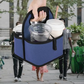Beautyflier Reusable Insulated Coffee Cup Carrier, Portable Drink Holder with Handle Organizer Tote Bag for Hot & Cold Drinks (Blue)
