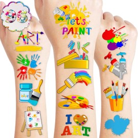 96 PCS Art Paint Painting Temporary Tattoos Themed Birthday Party Decorations Supplies Favors Decor Colorful Artist Splash Tattoo Stickers Gifts For Kids Girls Boys School Rewards Carnival
