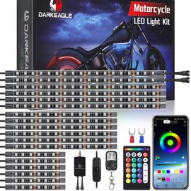 LD DARKEAGLE 18PCS Motorcycle RGB LED Light Kit with Brake Light Turn Signal, Motorcycle LED Underglow Lights with APP/RF Remote Control,Dual Zone Neon Strips MultiColor Waterproof for Harley Davidson