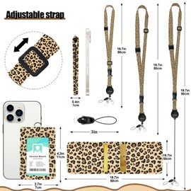 Leopard ID Badge Holder with Breakaway Lanyard, Adjustable Lanyards for Id Badges Keys, Double Side Card Holders, Retractable Badge Reel with 360 Degrees Rotate Carabiner Clip,for Nurse Teacher Women