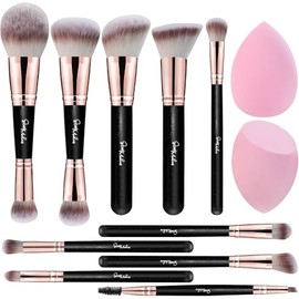 Start Makers Set de 12 Brochas de Maquillaje Profesionales, 10 Brochas Multifuncionales y 2 Esponjas de Maquillaje, Apto para Base, Contorno Facial y 