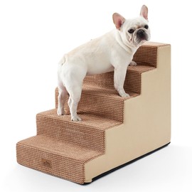 COZY KISS Dog Stairs for Small Dogs, 5 Tier Wider Pet Stairs for High Beds, 23.6" H Non-Slip Dog Steps for Old Cats, Puppies, Small Medium Dogs, 29.5x19.7x23.6 inch, Light Brown