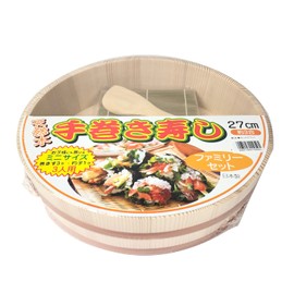 Tachibana Container Sushi Tub, Hand-rolled Sushi Set, Natural Wood, Width 10.6 x Depth 10.6 x Height 2.8 inches (27 x 27 x 7 cm), Approx. 3 Pieces, SP Series, Plastic Tag, Made in Japan