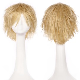 TESSHAIR Denji Cosplay Wig - Anime Style Synthetic Wig for Women & Men - Blonde Short Hair, Fluffy Style