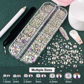 Flat Back Rhinestones&Pearls Kits Round Glass Crystal AB Gems+White Pearls With Quick Dry Makeup Glue+Picker Pencil+Tweezer For Nail Art And Face Eye Body Make-up