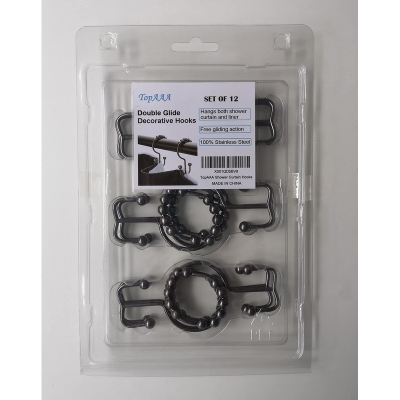 TopAAA Metal Double Glide Roller Shower Curtain Hooks Rings,100% Stainless