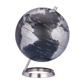 TROIKA Globe 23.5 Degrees Matte Globe Black Seas & Silver-Coloured Land Areas Diameter 25 Real Map Relief Chrome-Plated Metal Base in Brushed Look, Soft Felt Base