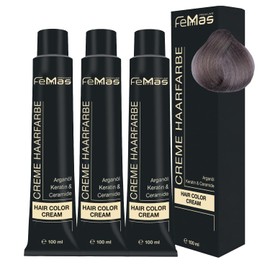FemMas Hair Colour, Professional Cream Hair Colour with Argan Oil, Keratin & Ceramides, Permanent Hair Colouring or Tint for Radiant Colour Results, 3x Light Blonde Ash Intensive 9.11, 100 ml