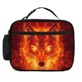 Guiteinyi Fire Wolf Lunch Bag Insulated Reusable Lunch Box Tote Bag For Women Men Work Picnic Travel