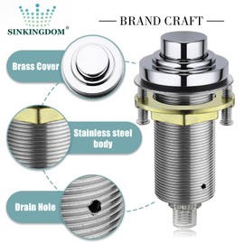 SINKINGDOM SinkTop Air Switch Kit (Long Full Brass Button) for Disposal, Dual Outlet, (Chrome)