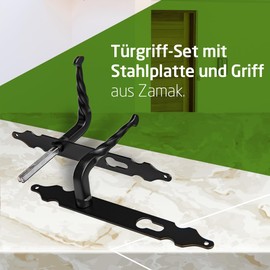 Amig - Set of 2 Door Handles with Keyhole | Steel Plate | 250 x 28 mm | Black | Zamak Handles | Square Pin 8 mm | Narrow Plate without Spring