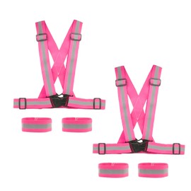 SAWNZC Reflective Vest Running Gear 2Pack, Adjustable Safety Vest Outdoor Reflective Belt High Visibility with 4 Reflective Wristbands Straps for Night Cycling Motorcycle Dog Walking (Rose Red)