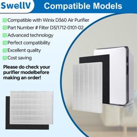 D360 True Replacement Filter D3 Compatible with Winix D360 Includes 2 H13 True Filters and 8 Activated Carbon Pre-filters, Part # 1712-0101-02 (10Pack)