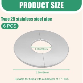 AYVRUOP Pack of 6 Rosettes Cover for Pipes, 28 mm, Stainless Steel, Rosettes for Radiator Pipes, Heating Pipe Cover, Split Two-Piece Pipe Sleeves, Pipe Cover for 28 mm Hole, black