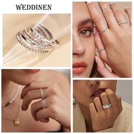 WEDDINEN S925 Sterling Silver Rings for Women Non Tarnish,Dainty Stackable Thumb rings for Women,Silver Band Waterproof Rings,Womens Rings size 9