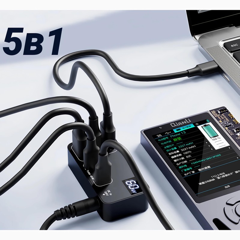 J50CS 65W USB-C Charger with 5 Ports, Fast Charger with