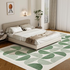 GEMBED Washable Modern Area Rug 6x9, Geometric Style Rugs for Living Room, Non Slip Non Shedding Rugs and Easy Cleaning, Machine Washable Carpet for Living Bedroom Office Dining Room, 6'x9', Green