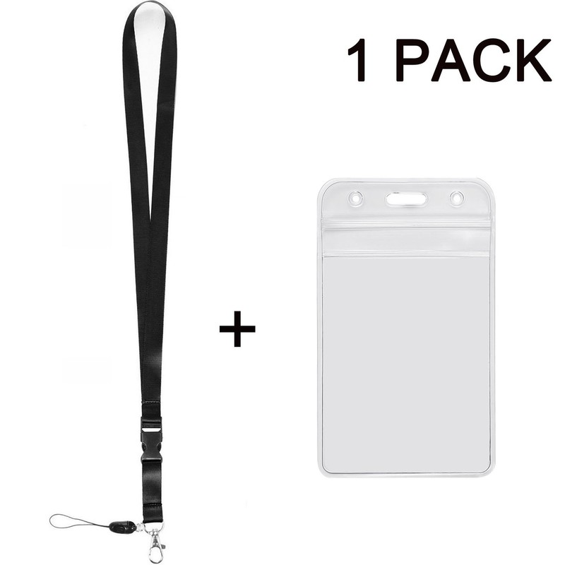 YOUOWO 1 Pack ID Badge Holder with Black Lanyards Neck