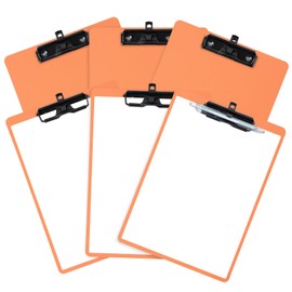 FRETONBA Orange Clipboard with Pen Holder, Set of 6 Plastic Clipboard with Low Profile Metal Clip, Hanging Clipboards Holds 8.5x11 Inch Papers, Standard A4 Letter Size Clip Boards for Office & School