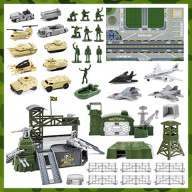 deAO Military Basic Toy Set, Army Men Playset with Military Vehicle, Weapon Accessories, Vehicle Accessories and Playing Card, Great Army Toy for Children 3, 4 and 5 Years Boys Girls