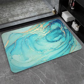 ZHUZHISHAN Diatomaceous Earth Bath Mat,Turquoise Marble Non-Slip Volume Super Absorbent Fast Drying for Bathroom Kitchen Door mat,Eco-Friendly Easy to Clean 16×24Inch (40 * 60cm)