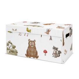 Sweet Jojo Designs Woodland Forest Animals Boy Girl Gender Neutral Unisex Collapsible Toy Storage Box Chest Organizer with Lid Baby Nursery Kid Children Room Bear Fox Hedgehog Deer Squirrel Watercolor