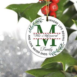 Menard Last Name Family, Where Life Begins And Love Never Ends - M Monogram Initial Letter Name Wreath - 2019 Christmas Gift Ideas For Family Ornament 3 Inches