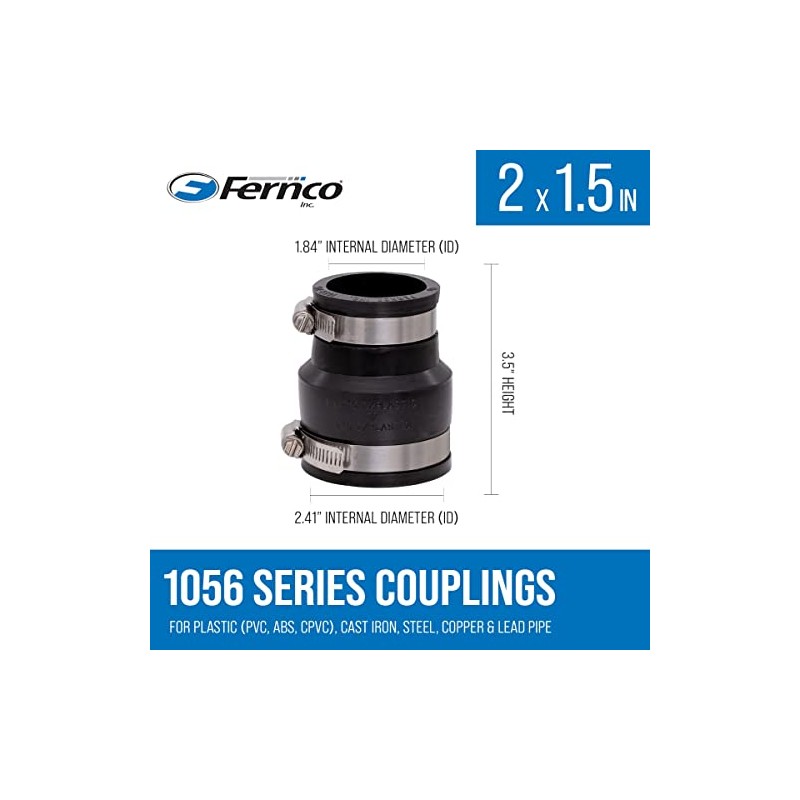 Fernco 1056-215 Flexible PVC Reducing Pipe Coupling 2-in. x 1-1/2-in.