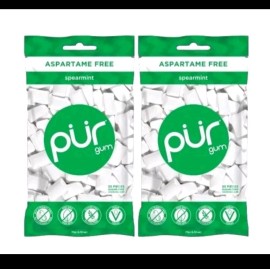 PUR Xylitol Chewing Gum SPEARMINT (55 Pieces, 2 Pack) Sugarless Vegan Dry-Mouth