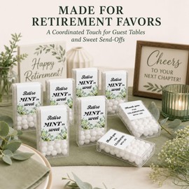 Retirement Favor Stickers for Mint Boxes: 80 Fold-Over Paper Stickers