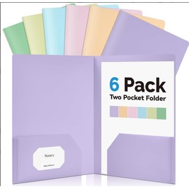 6 Pack Folders with Pockets Plastic Folder with Pocket Bulk Heavy File Folder with Extra Labels Business School Folder Office Filing Supplies Macaron Color Palette Pocket Filing Supplies