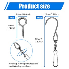Pack of 20 Wind Spinner Swivel Hooks for Hanging Plants 360 Degree Dual Windsock Clip Chain Hanging Hook with 8 Ceiling Screws Bird Feeder Houses Planters Baskets Chimes