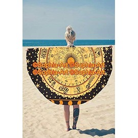Sophia-Art Yoga Mat Beach Picnic Mat Multi-Purpose Cotton Mandala Throw Round Yoga Round Cotton Bohemian Blanket Tablecloth Gypsy Circle Meditation Spread Towel Round (Pattern005, 72 Inches)