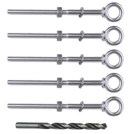 Muzata 5 Pack 1/4" x 5" Eye Bolts with Nuts Washers T316 Stainless Steel Threaded Eyebolts Heavy Duty Shoulder Lifting Ring Marine Grade UNC-3A CR32