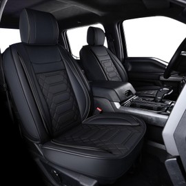 RISINGSTAR F150 Front Seat Covers Faux Leather, fit for 2015-2025 F150 SuperCrew SuperCab Regular Cab 2017-2025 F250 F350 F450 Super Duty Crew Cab SuperCab Regular Cab(Front Pair, Black 2 pcs)