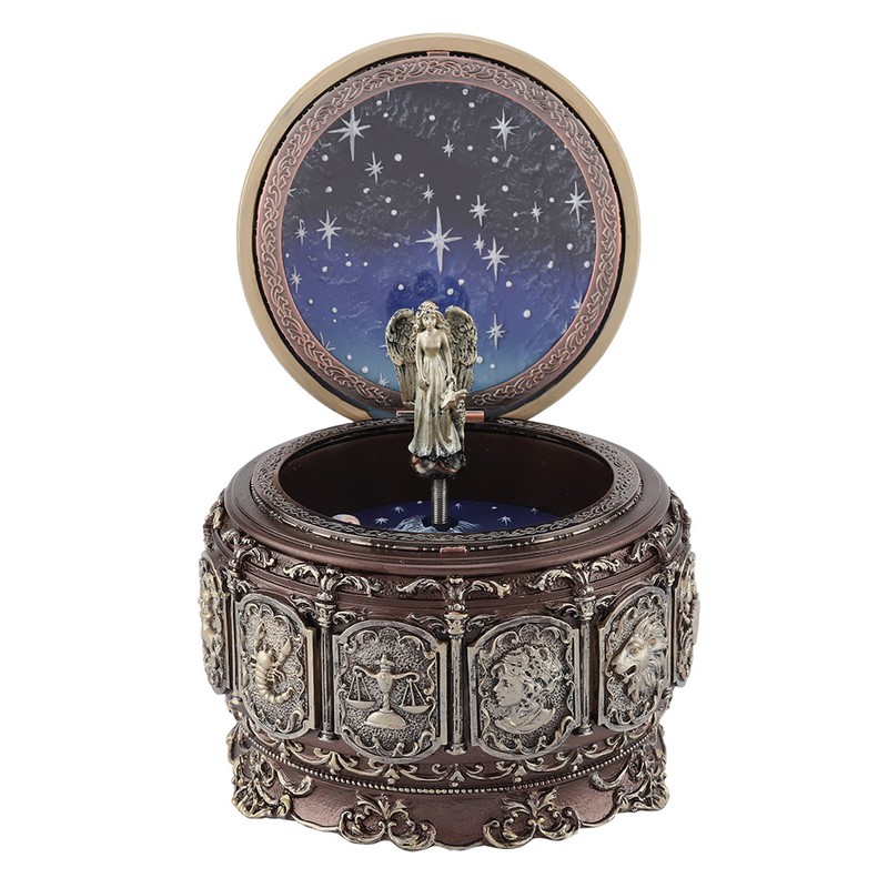 Vintage Music Box with 12 Constellations Rotating Goddess Twinkling LED